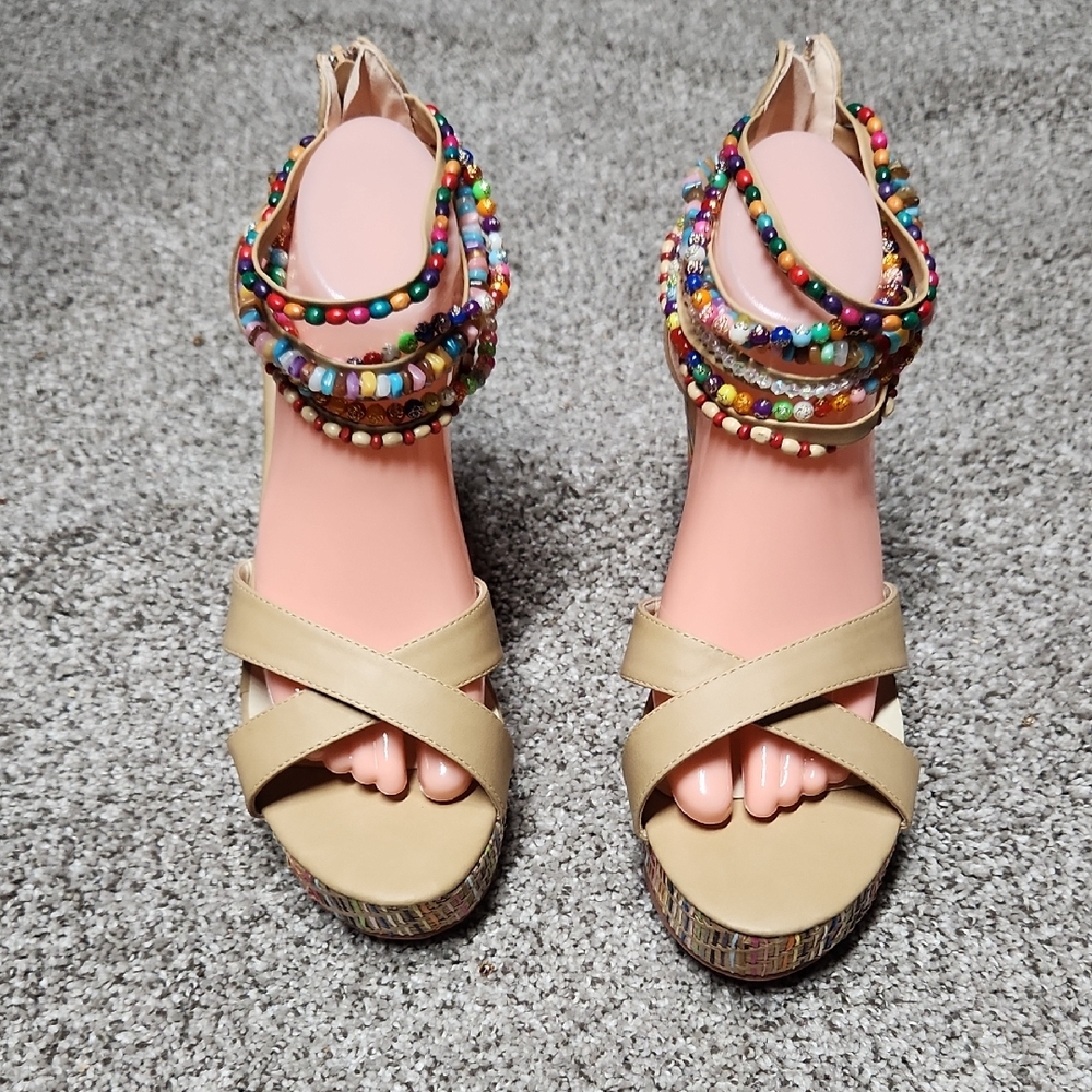 Getmorebeauty Wedge Heel Beaded Sandals Size 41